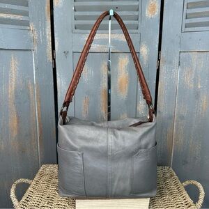 Sundance Simplicity Leather Slouch Shoulder Bag Mineral Grey